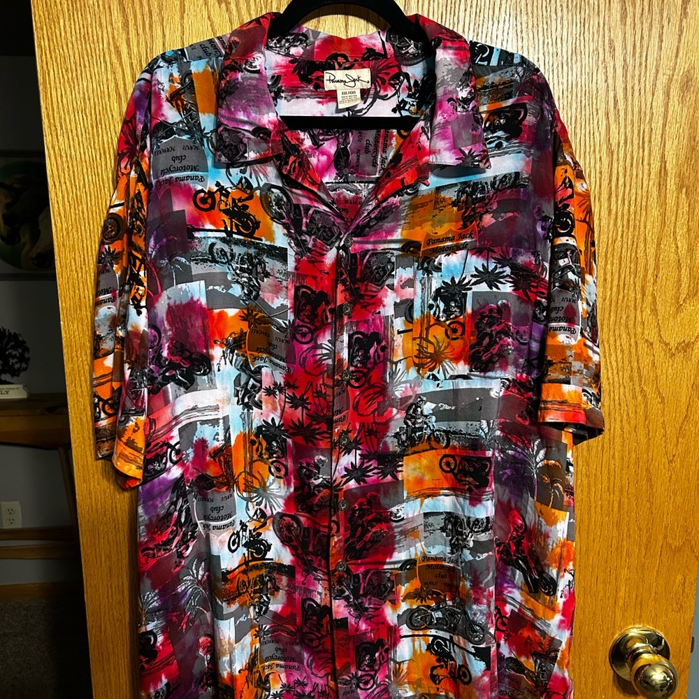 Panama Jack Motorcycle Club Maui Hawaii Tropical Short Sleeve Shirt Rayon‎ XXL